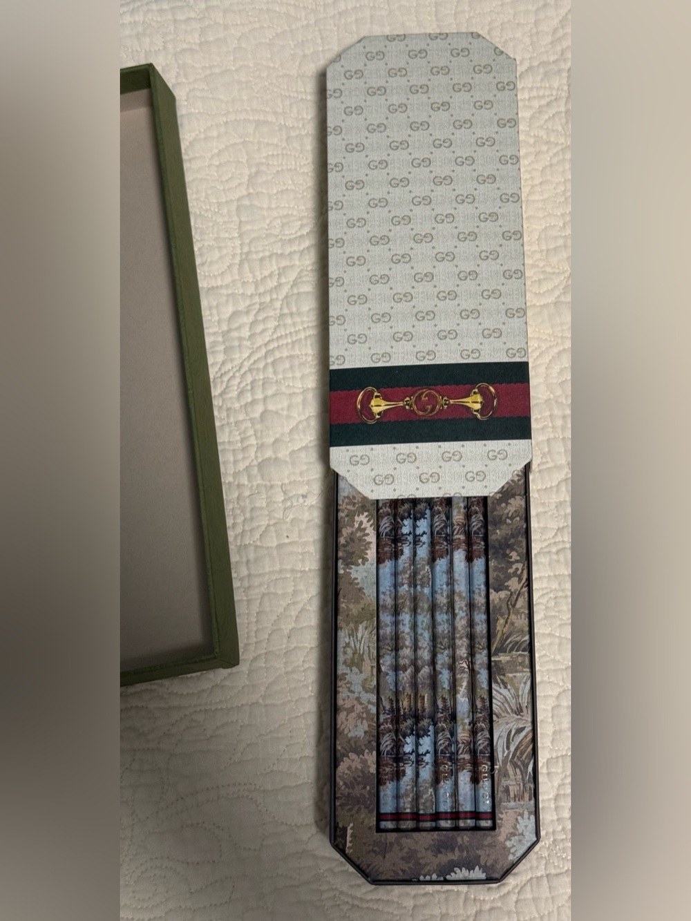 Gucci NIB Decorated pencil set in storage Container! With COA!